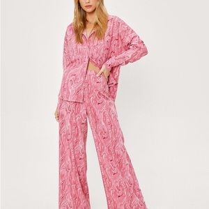 Nasty Gal Petite Pink Swirl Print Wide Leg Trousers (US size 6)